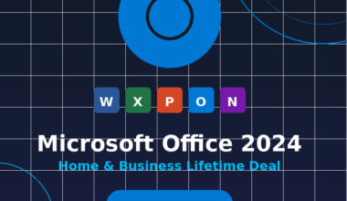 A featured image banner titled Microsoft Office 2024 Home and Business Lifetime Deal, showing a blue circular logo graphic, application icons for Word, Excel, PowerPoint, Outlook, and OneNote, and highlighting an $89.97 one-time purchase with no subscription required.