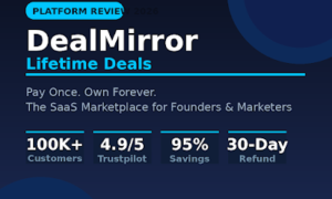 Featured image for GrabbedDeals titled DealMirror Lifetime Deals, describing the SaaS marketplace for founders and marketers with a platform review for 2026 and key stats including over 100,000 customers, a 4.9 out of 5 Trustpilot rating, 95 percent savings and a 30 day refund promise.