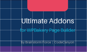 A featured promotional banner titled Ultimate Addons for WPBakery Page Builder by Brainstorm Force on CodeCanyon, featuring a minimalist "UA" icon block on a dark grid pattern, highlighting over 83,900 sales and a 4.74-star review rating.