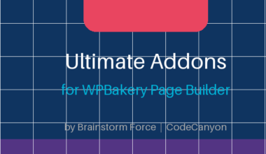 A featured promotional banner titled Ultimate Addons for WPBakery Page Builder by Brainstorm Force on CodeCanyon, featuring a minimalist "UA" icon block on a dark grid pattern, highlighting over 83,900 sales and a 4.74-star review rating.