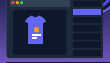 A featured promotional banner template on GrabbedDeals.online, displaying a dark mode application user interface window showing a central purple t-shirt graphic with an orange design accent. The layout features a right-hand vertical menu column with a highlighted option, set against an abstract purple gradient backdrop with glowing concentric circles in the upper right.