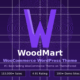 Featured hero graphic for GrabbedDeals titled WoodMart WooCommerce WordPress Theme, highlighting its status as the number one best-selling WooCommerce theme on ThemeForest with badges displaying over 113,000 sales, a 4.91 rating and over 100 demo sites against a dark purple background with a white grid and a large central W logo.