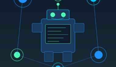 A featured promotional banner titled Robomotion RPA under the green tagline Automate Smarter. Work Less. and the subtitle AppSumo Lifetime Deal 2026. Set against a square dark navy layout, the graphic features a central vector illustration of a friendly blue outline robot with a smiling green face and a green text display panel on its torso. The robot is framed by an interconnected network node system consisting of six circular blue and green data points linked together by fine blue lines.