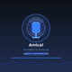 A featured promotional banner titled Amical under the light blue tagline "AI Dictation for Every App" and a rounded dark blue badge reading AppSumo Lifetime Deal 2026. Set against a square dark navy layout, the graphic features a central vector illustration of a solid blue microphone icon enclosed within a prominent blue circle and accented by curved concentric soundwave lines. A solid blue accent line spans horizontally underneath the text, and a thin, wavy blue soundwave line patterns the very bottom edge of the banner.